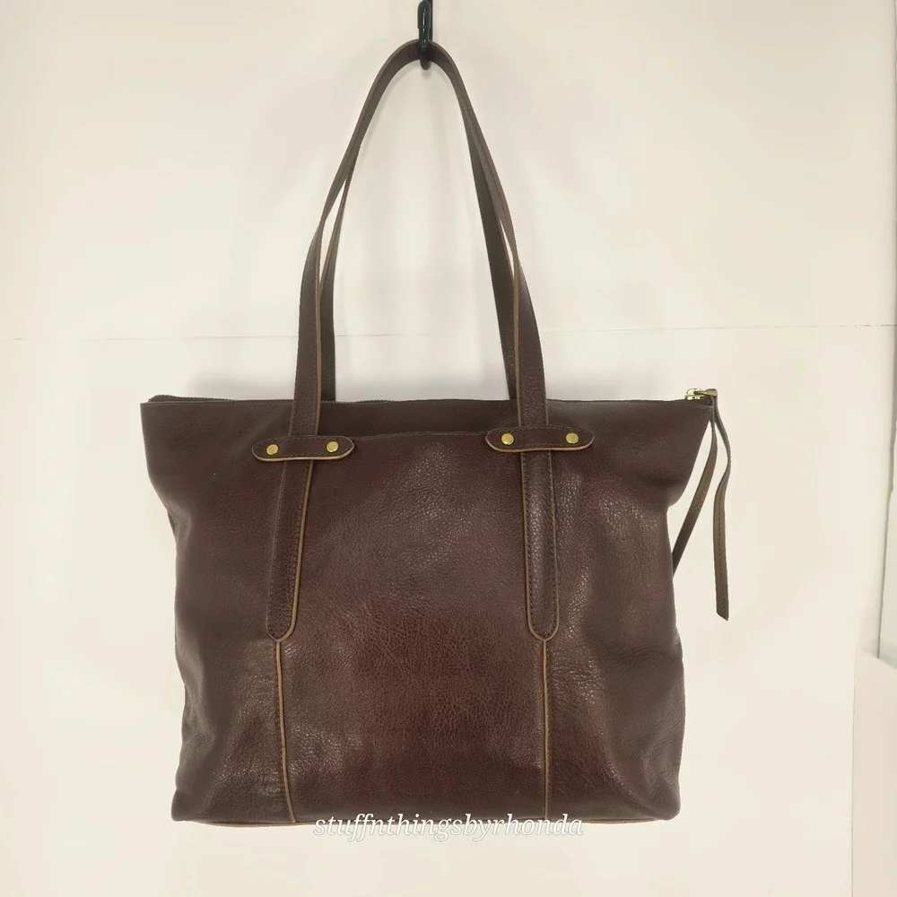 Fossil Felicity Leather Tote (Style SHB1981) Claret Red and Brown Trim CLEAN